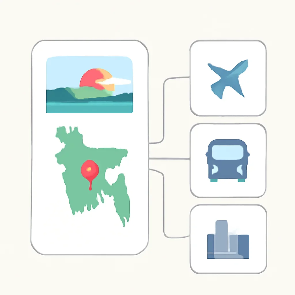 Minimal trip-planning interface linking best places, transport and city pages