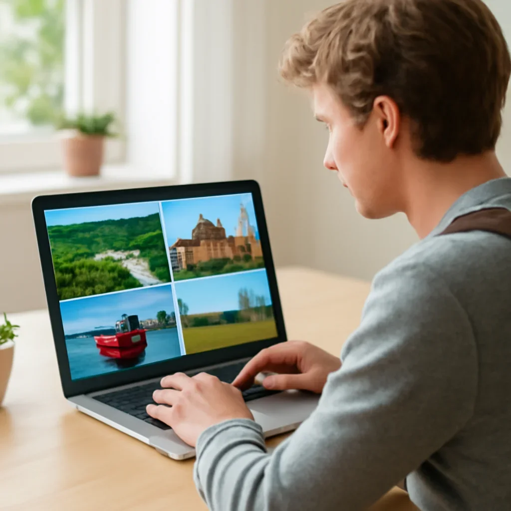 Traveller comparing Bangladesh destination guides on laptop