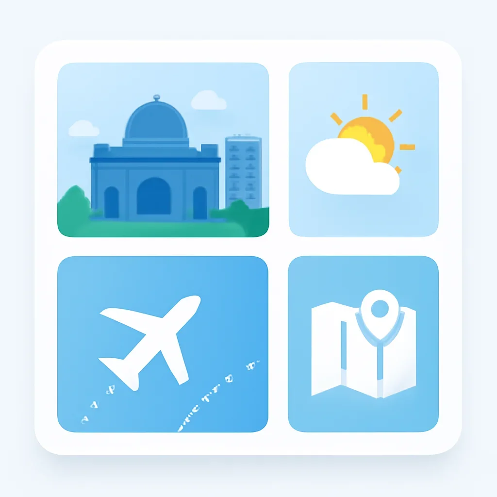 Minimal city interface linking Faridpur, weather and travel pages