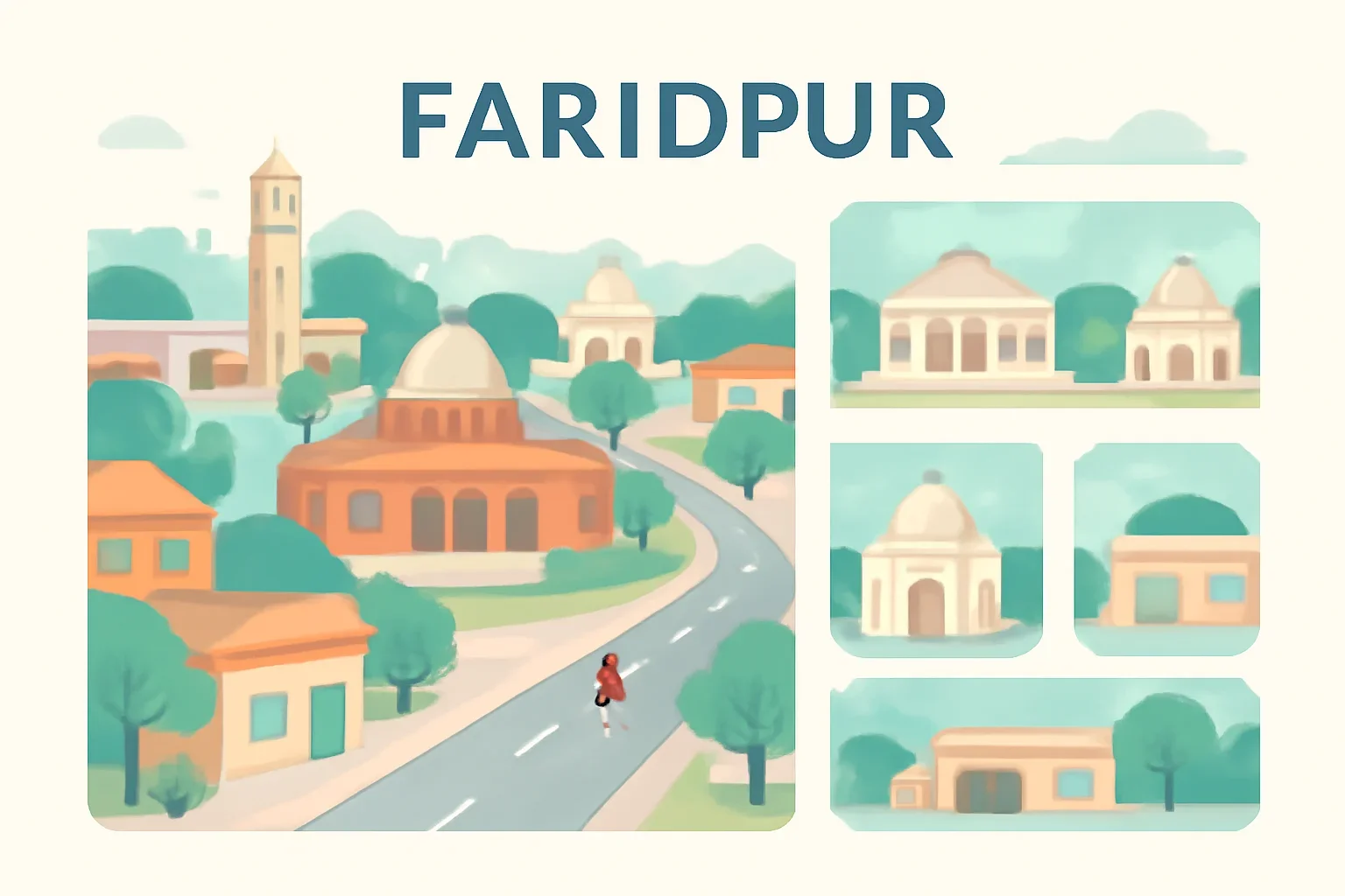 Faridpur city guide page with local streets, civic landmarks and clean editorial cards