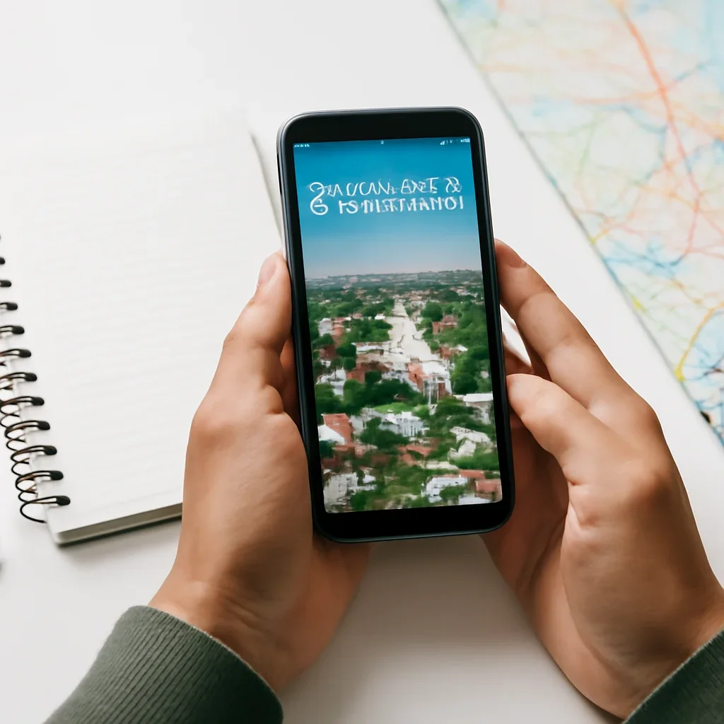 Reader checking Lakshmipur guide on phone beside a notebook and map