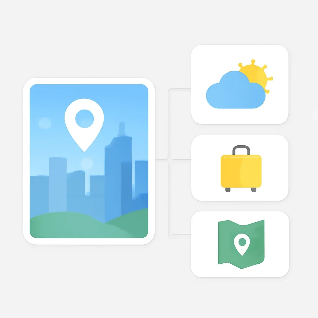 Minimal city interface linking Madaripur, weather and travel pages