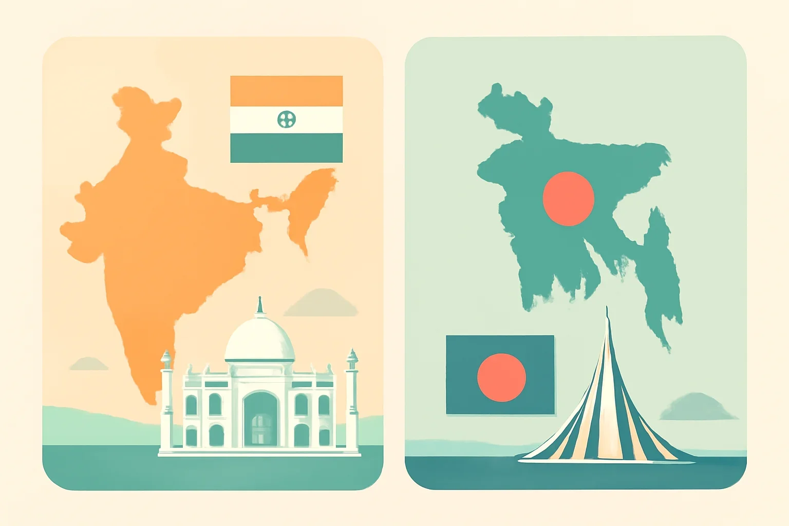 India and Bangladesh comparison page with country cards and clean split-layout visuals