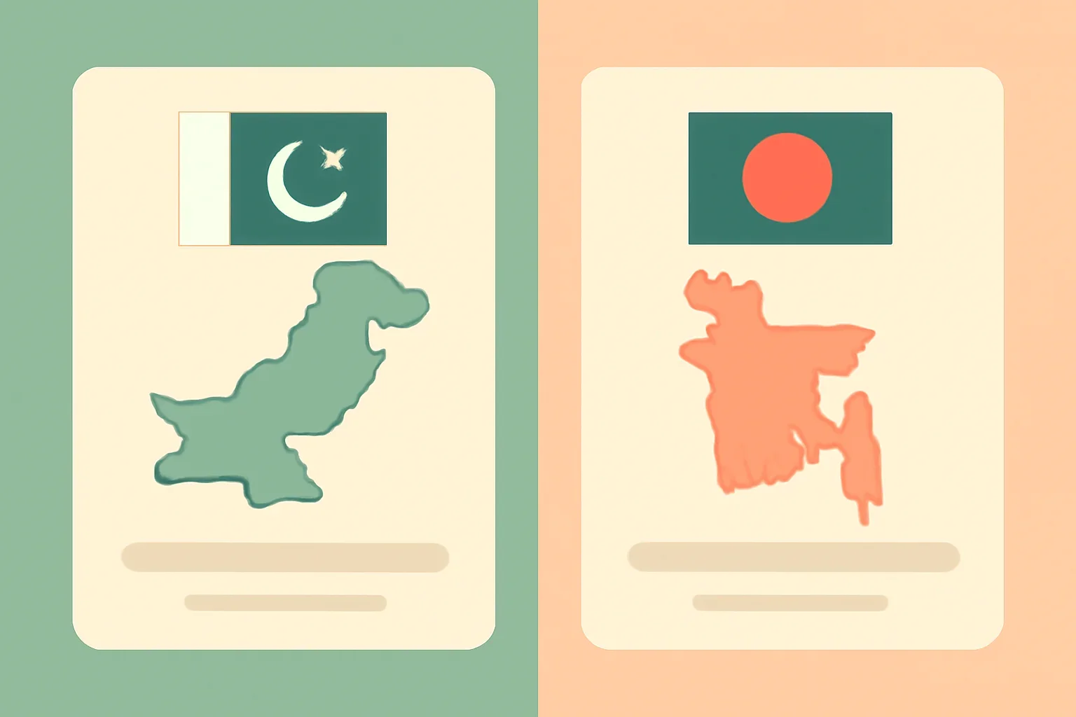 Pakistan and Bangladesh comparison page with country cards and clean split-layout visuals