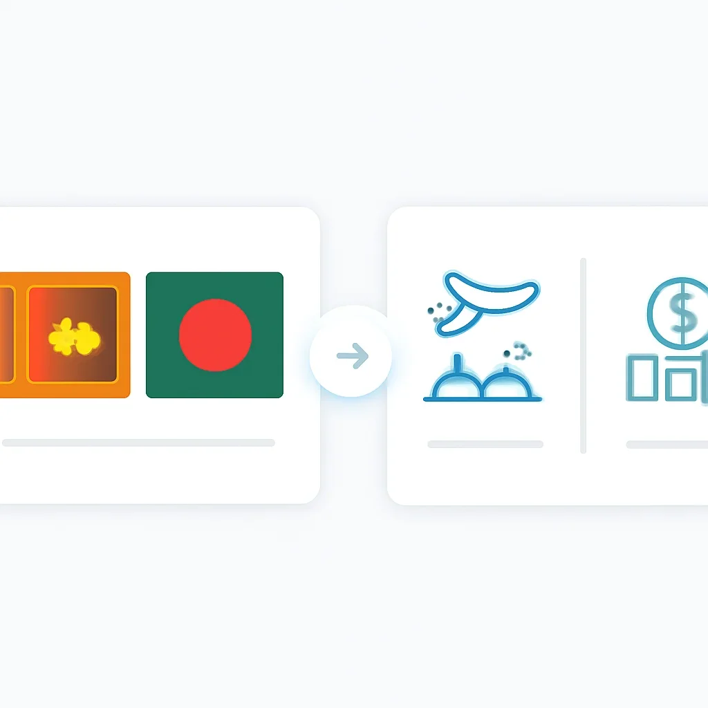 Minimal comparison interface linking Sri Lanka, Bangladesh, travel and economy pages