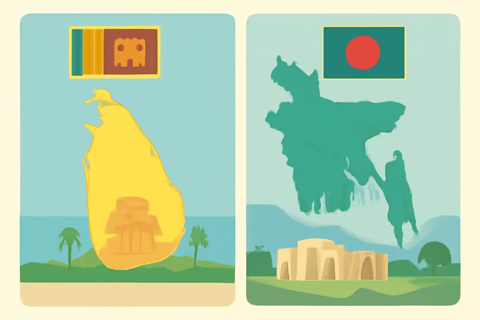 Sri Lanka and Bangladesh comparison page with country cards and clean split-layout visuals