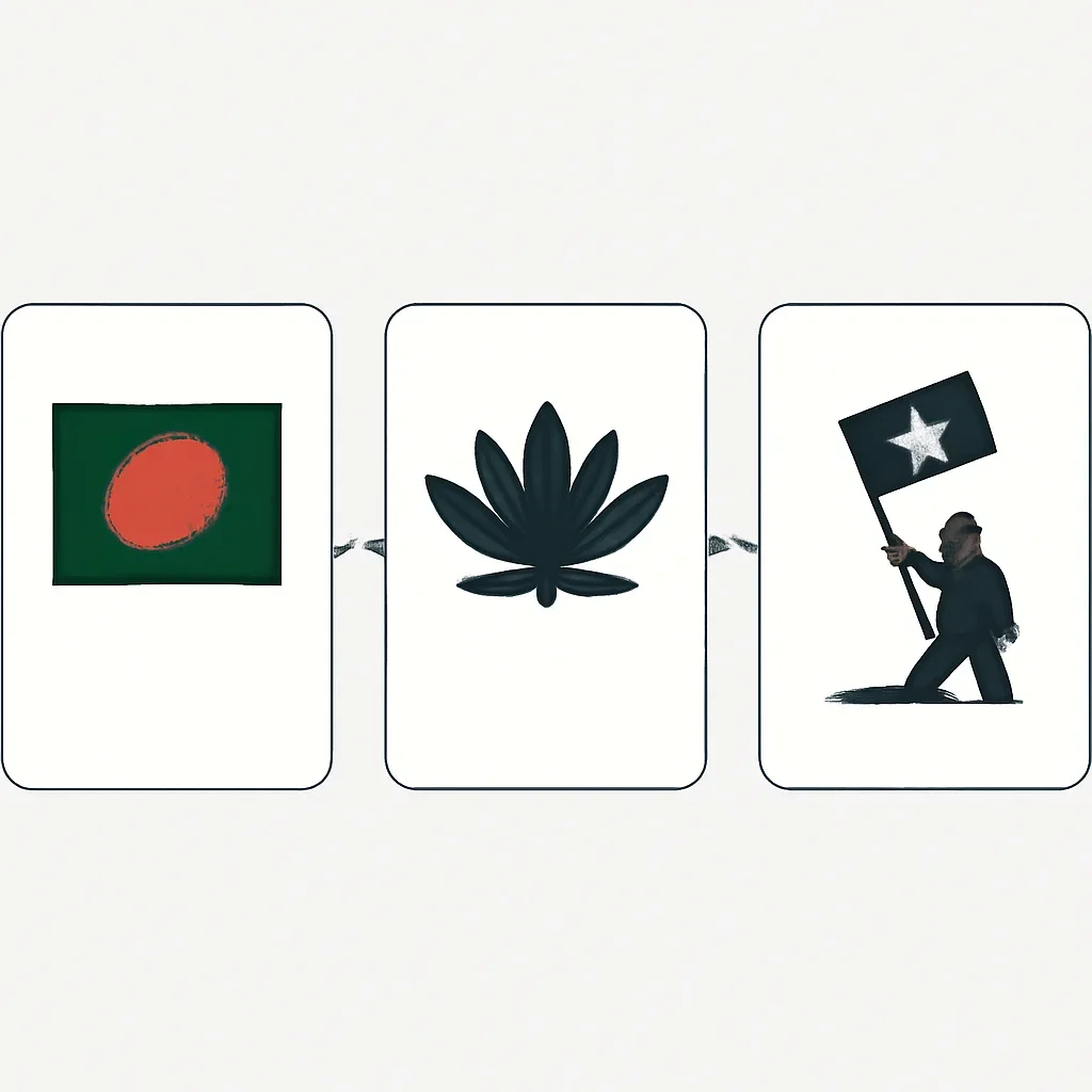 Minimal identity interface linking flag, symbols and history pages