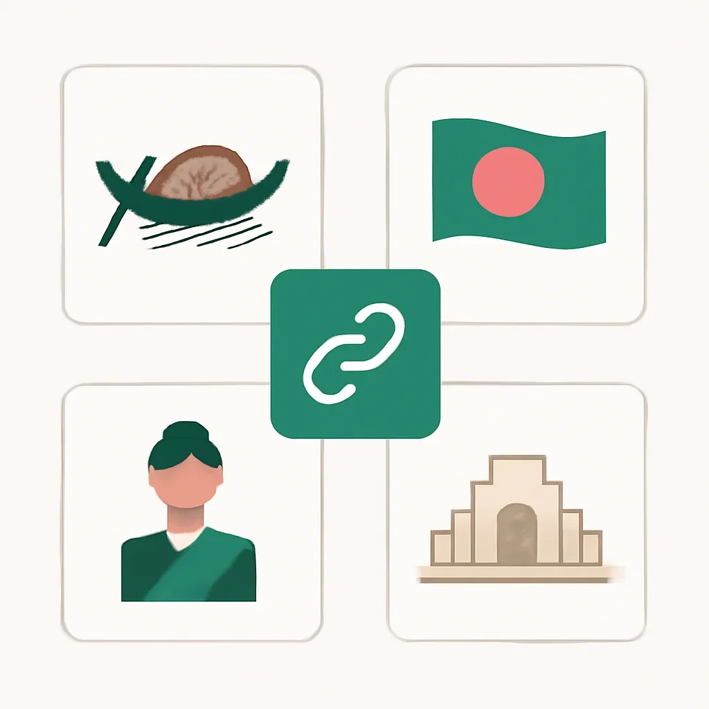Minimal identity interface linking symbols, flag and culture pages