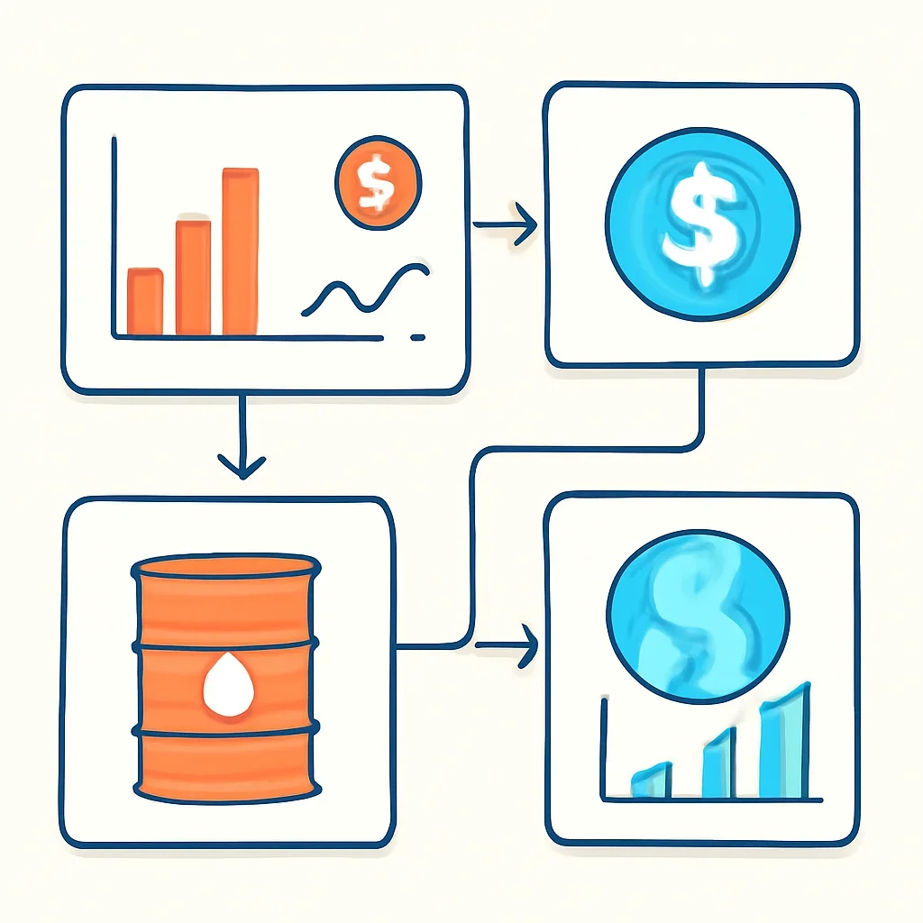 Minimal market interface linking commodity prices, currency and GDP pages