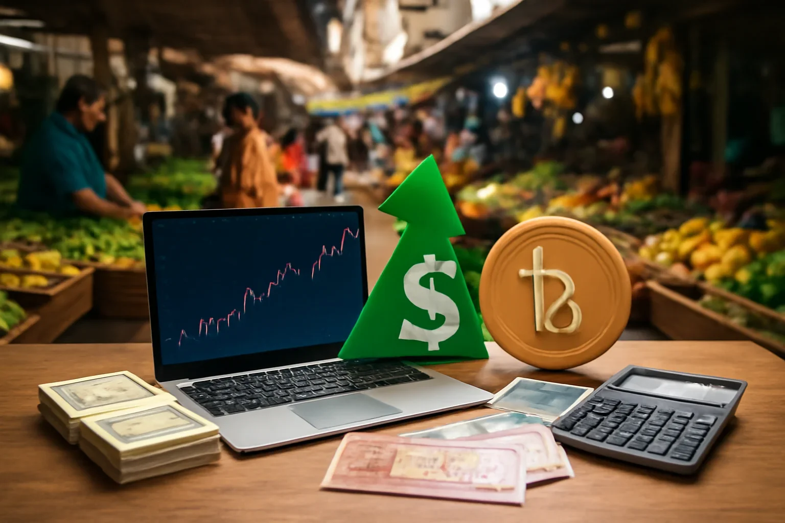 Bangladeshi taka notes beside exchange-rate planning materials