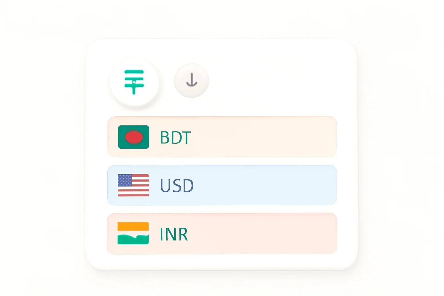 Currency converter interface showing BDT, USD and INR in a clean Bangladesh economy layout
