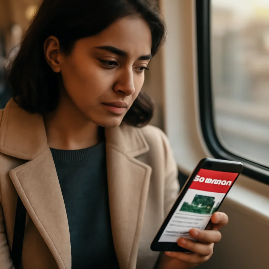 Reader checking a breaking Bangladesh update on phone while commuting
