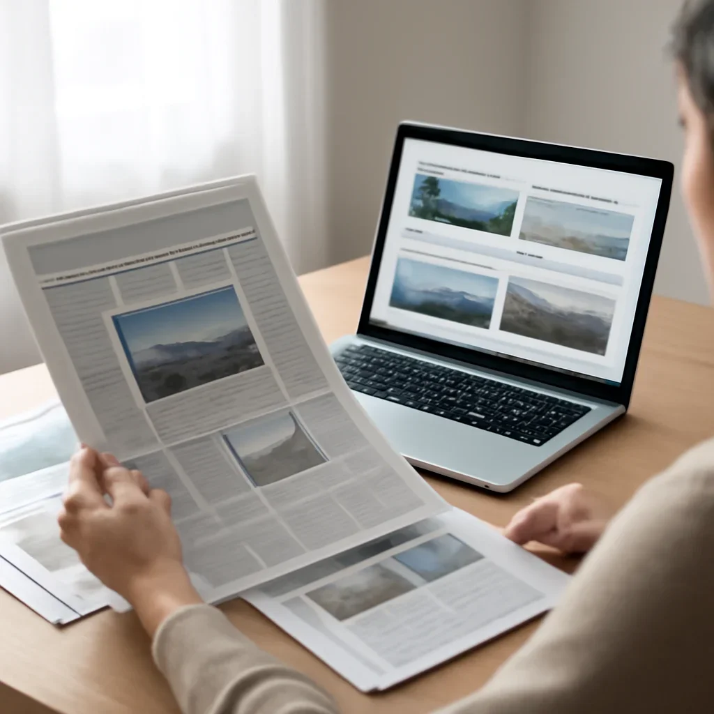 Reader comparing Bangladesh newspaper front pages and article tabs on screen