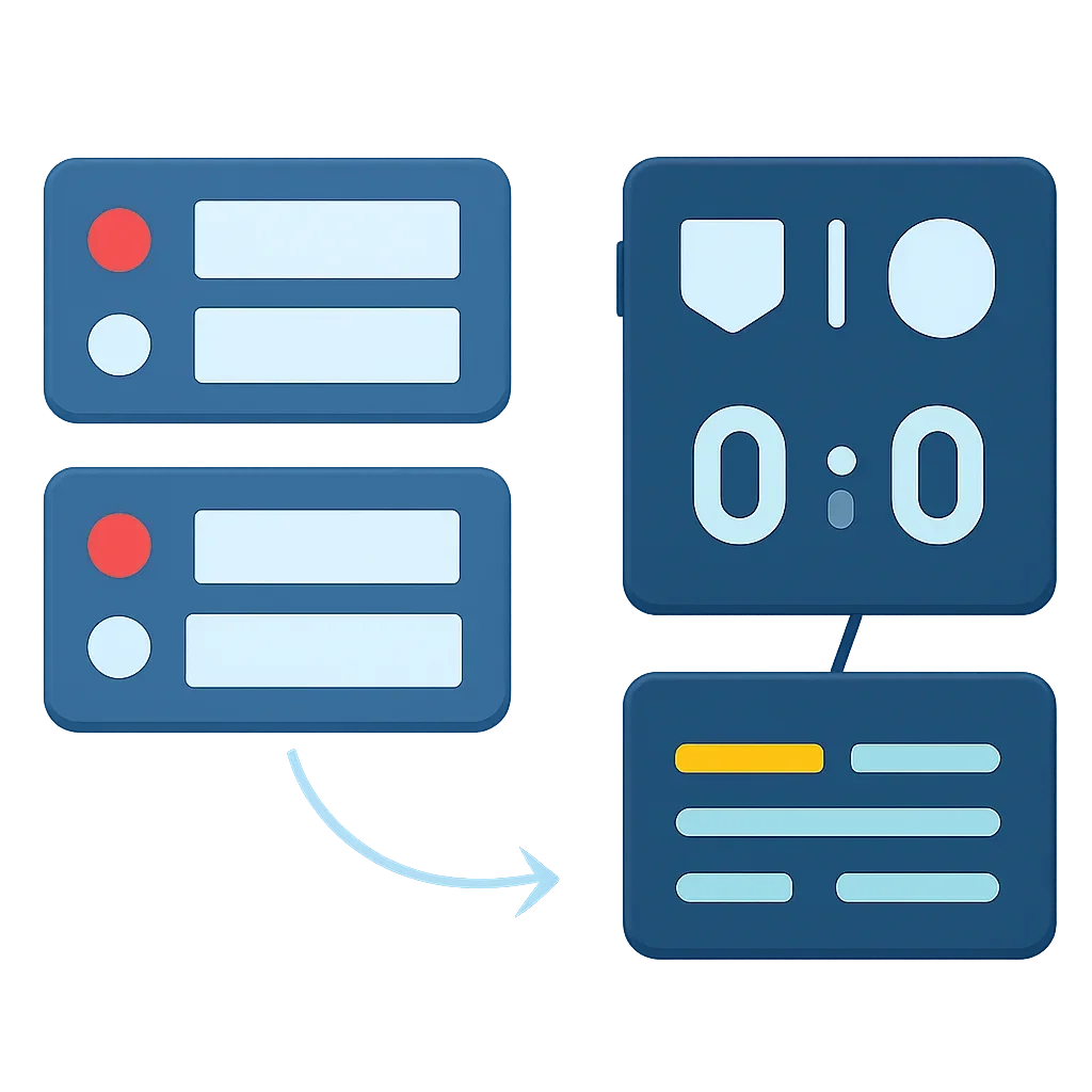 Sports desk graphic connecting fixtures to live score and scorecards