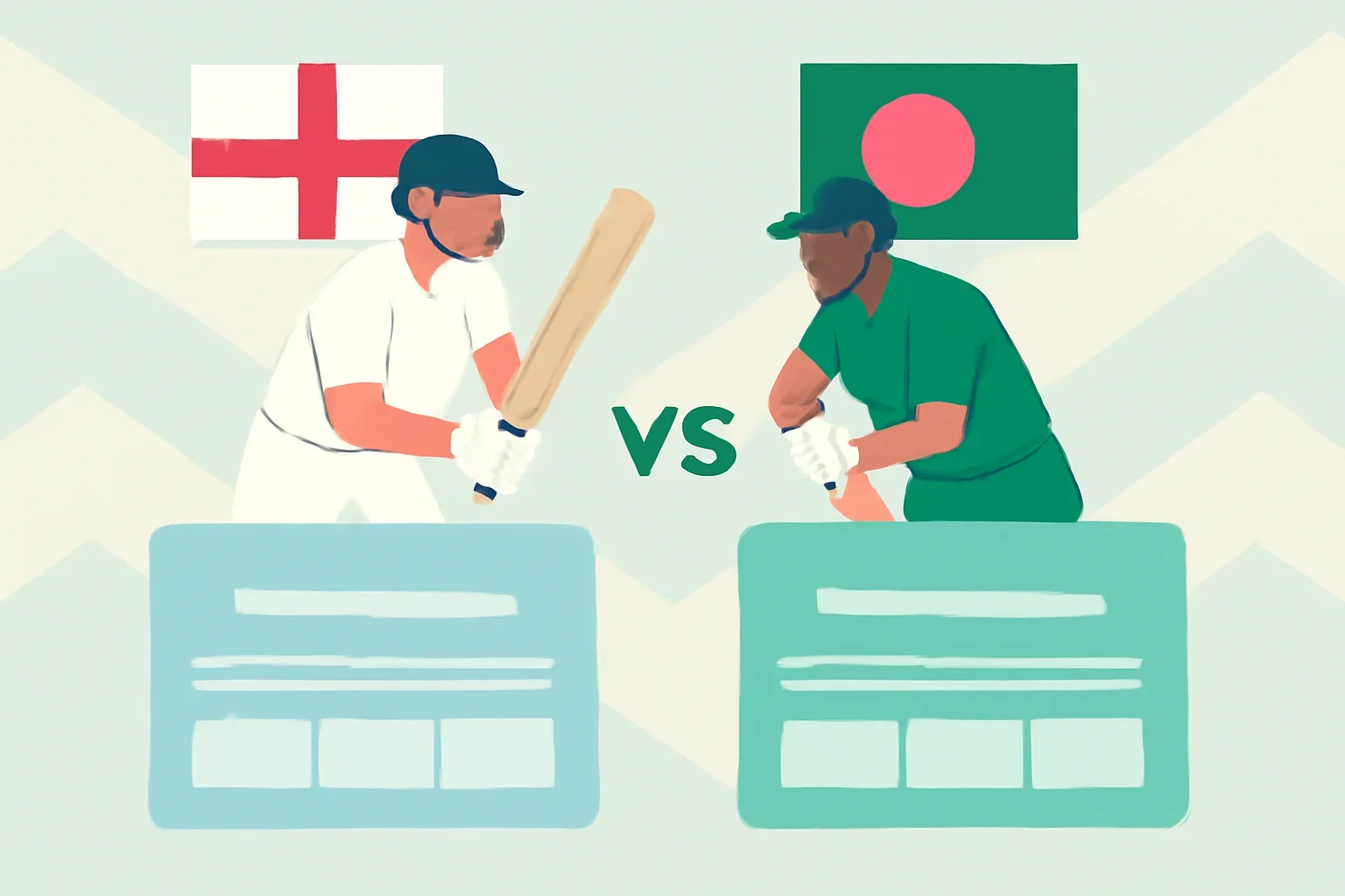 England and Bangladesh cricket rivalry page with match centre cards and clean sports layout