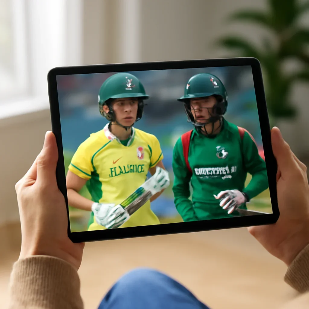 Reader checking Australia Women vs Bangladesh Women matchup page on tablet