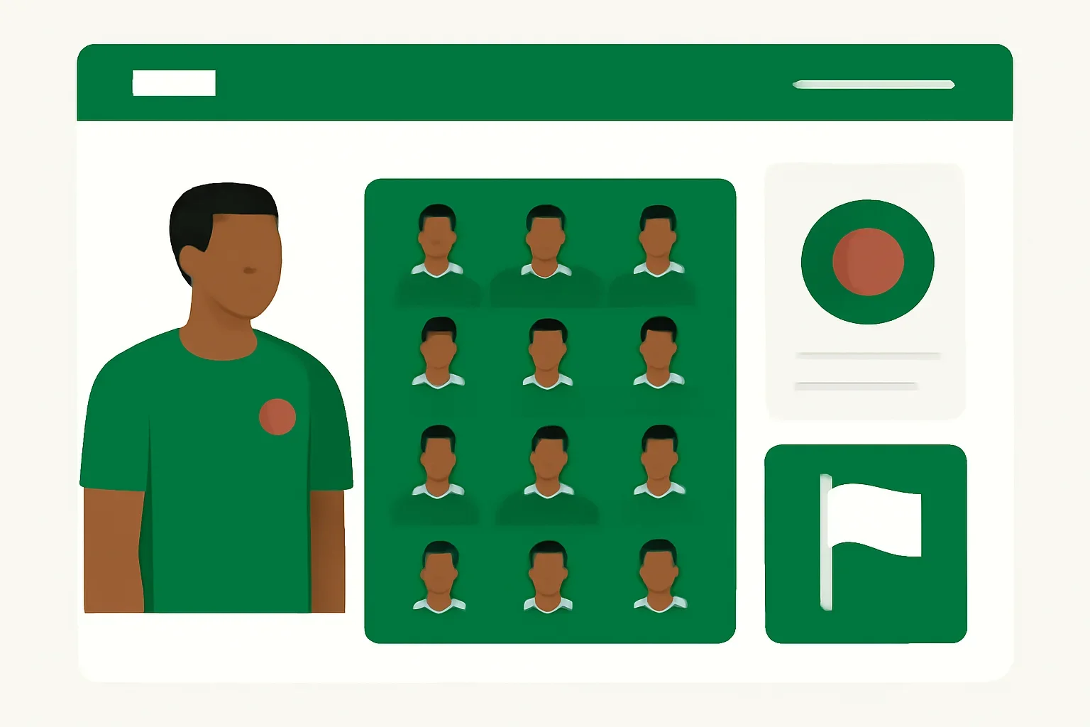 Bangladesh national football team page with squad panel, rivalry link and clean layout