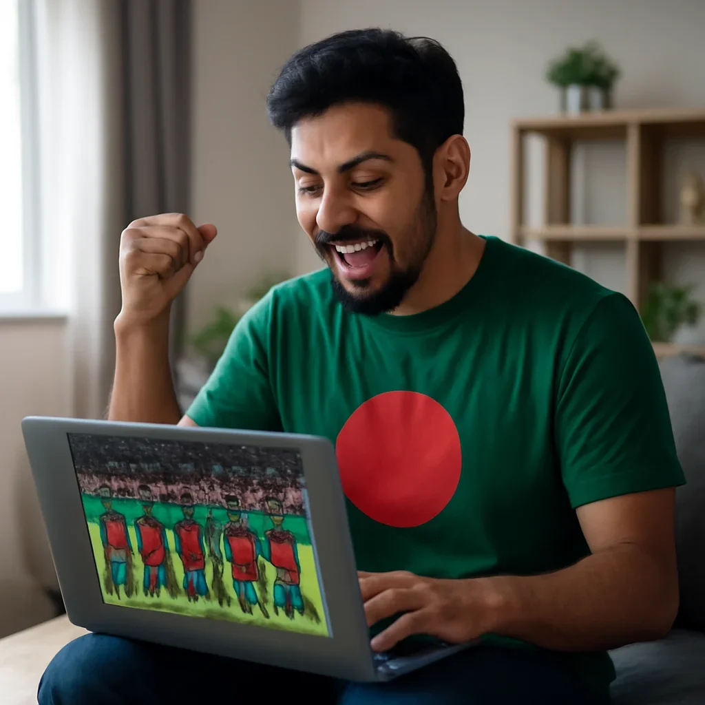 Reader following Bangladesh football team coverage on laptop