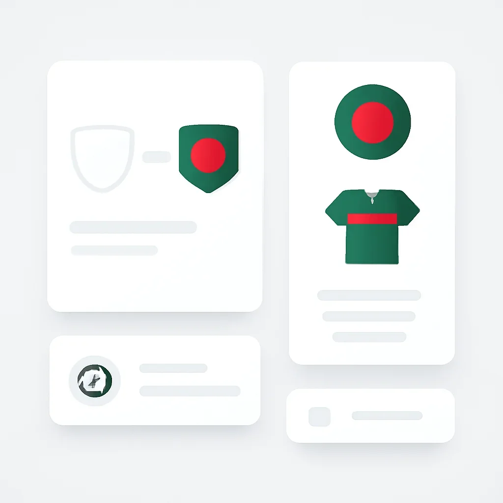 Minimal football interface with fixture card and team profile for Bangladesh