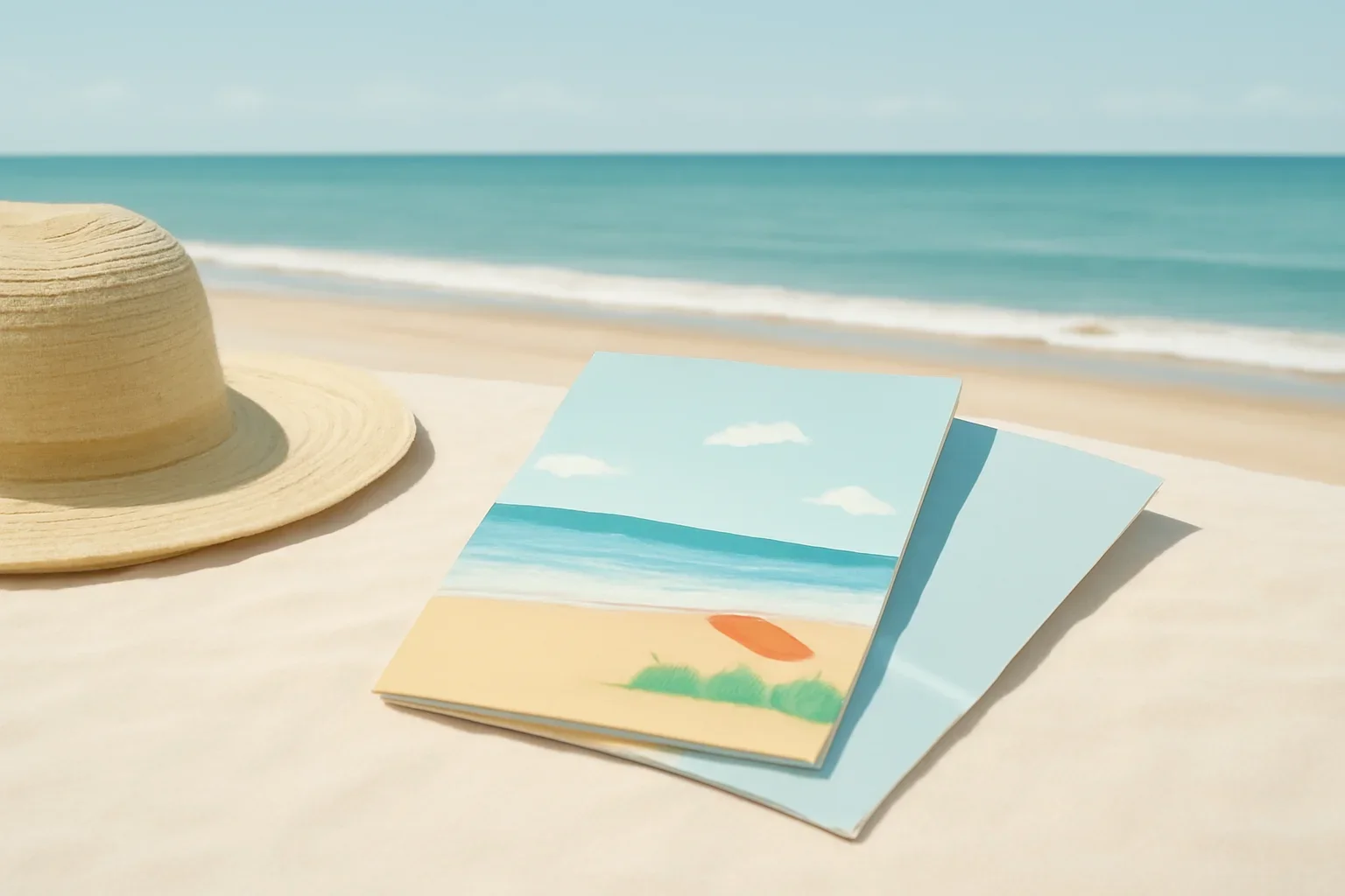 Cox’s Bazar beach scene with clean travel guide cards and soft editorial styling