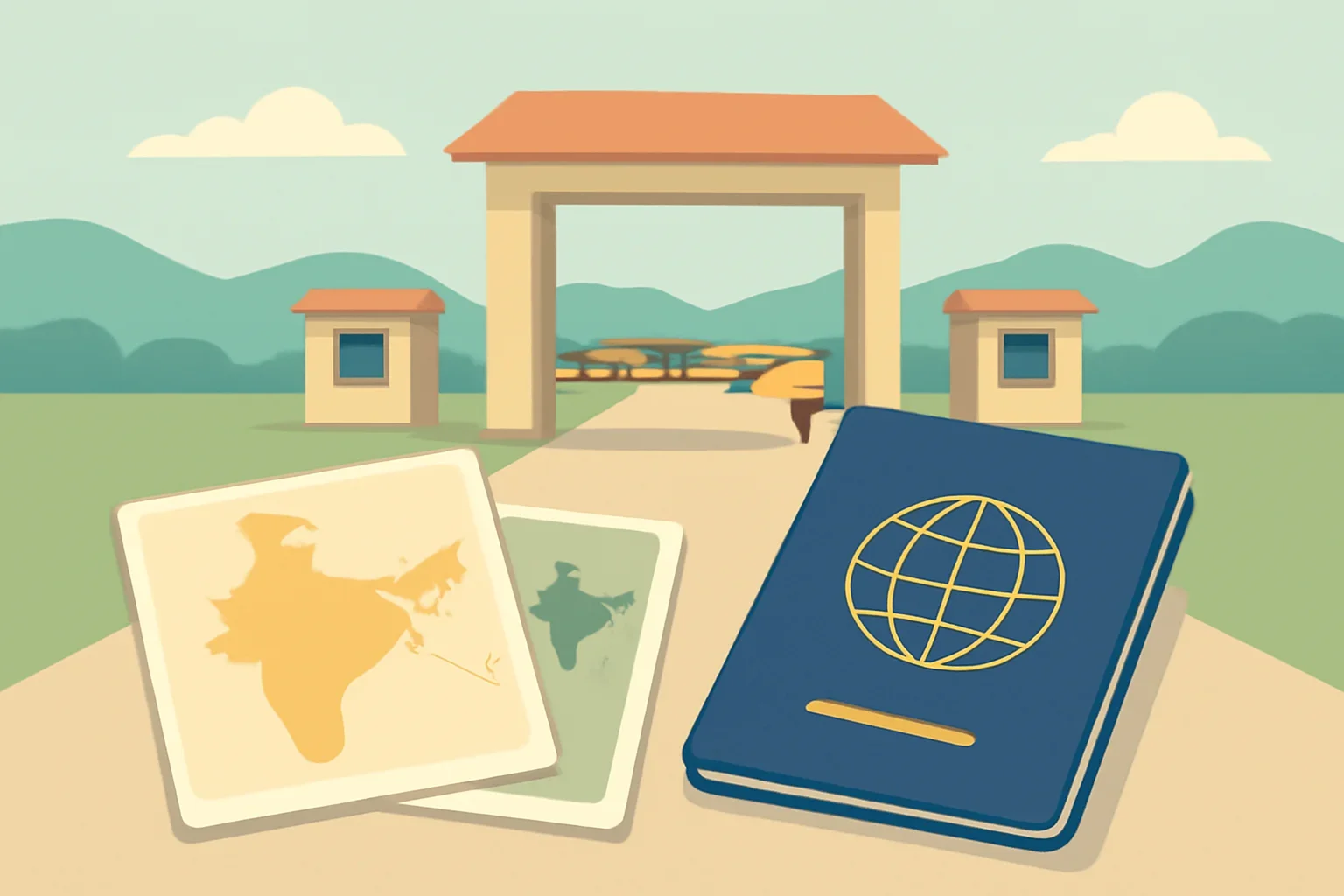 India-Bangladesh border travel page with checkpoint, passport and route cards in clean layout