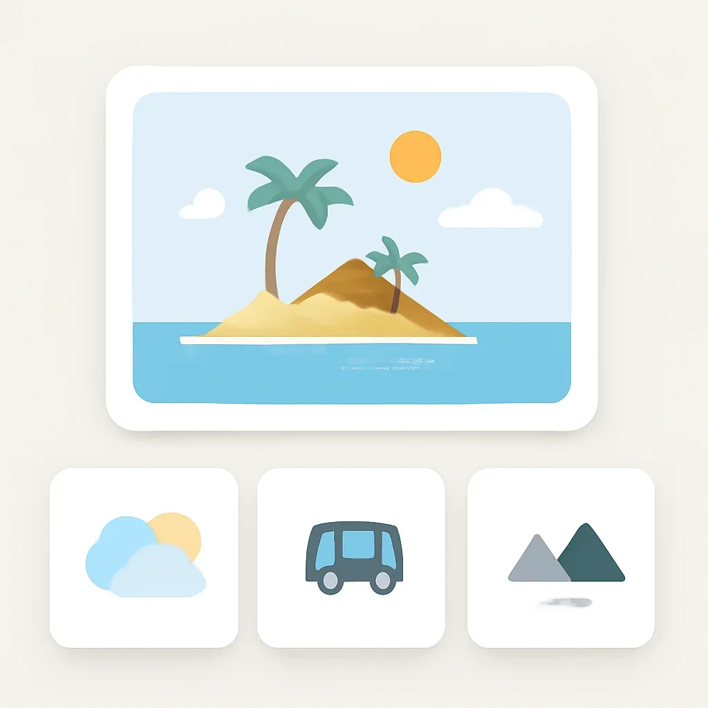 Minimal island-travel interface linking weather, transport and comparison pages