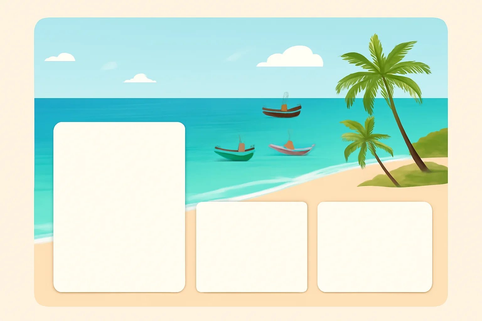 St Martin’s Island travel scene with blue sea and clean guide cards in editorial layout