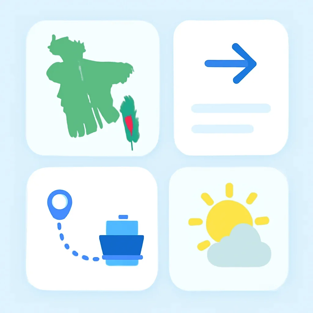 Minimal route-planning interface linking ports, weather and destination pages