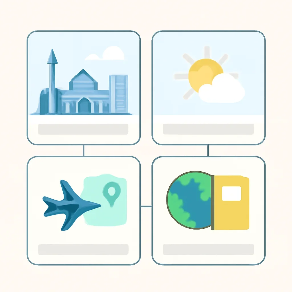 Minimal city interface linking Dhaka, weather and travel pages